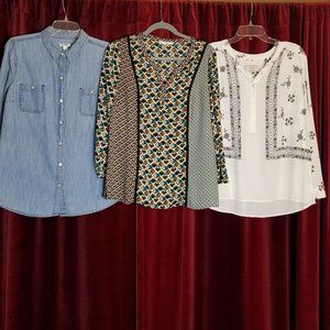 Lot of 3 Old Navy Denim Loft Sioni L/S Tops Large